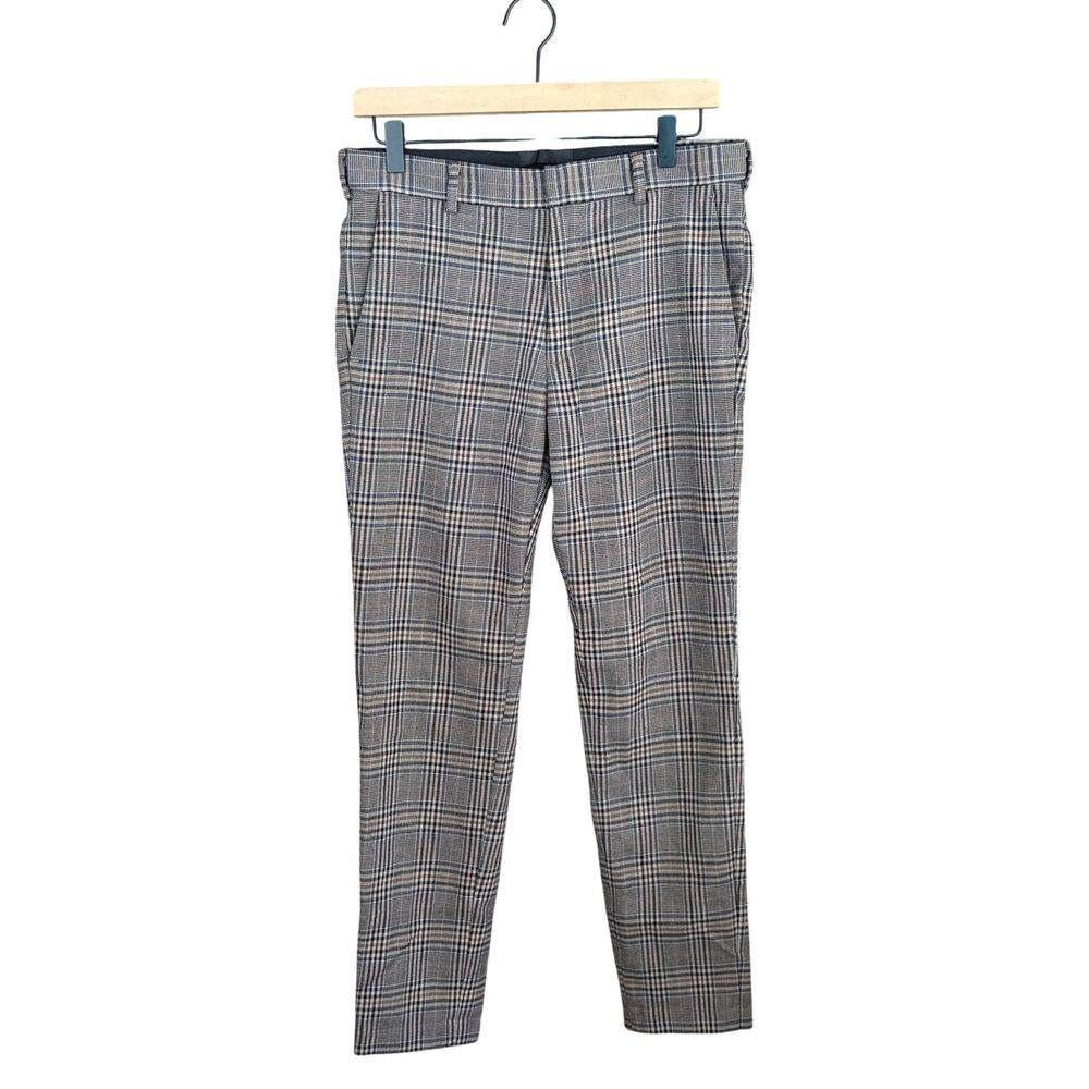 H&M Plaid Ankle Pants 30 10 Tan Brown Navy Blue Academia Prep